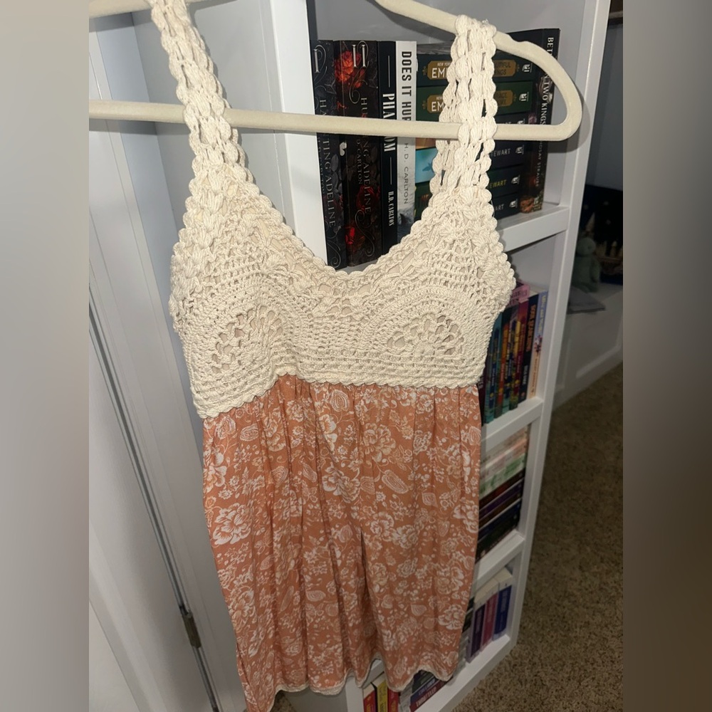 Cream and Orange Crochet Top Dress